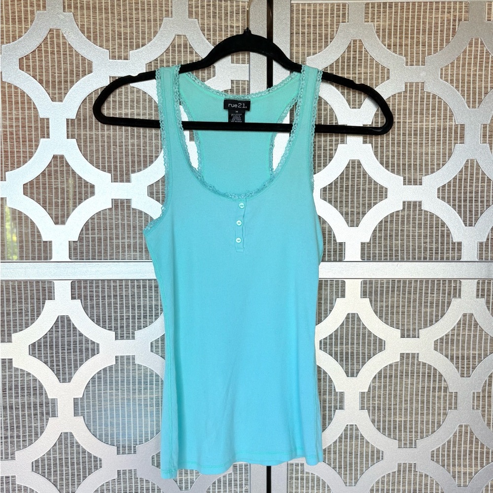 Rue21 Blue Fitted Buttoned Tank Top